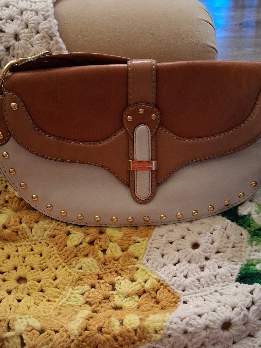 Women's Two-Tone Clutch Bag in Brown and Cream Leather